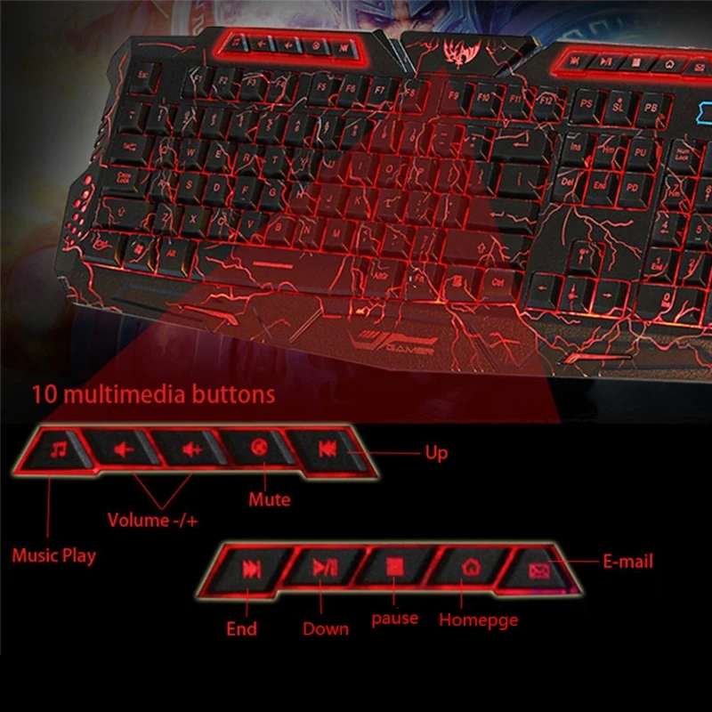 Gaming Cracked Keyboard USB Backlit Keyboard for Game Laptop PC Computer Games