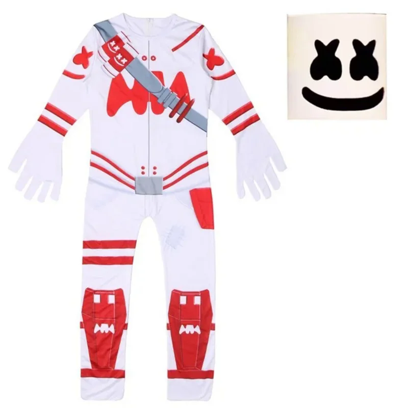 Kinderen Populaire Dj Marshmello Cosplay Halloween Kostuum Met Hoofddeksels Jongens Meisjes Jumpsuit Carnaval Party Performance Bodysuit