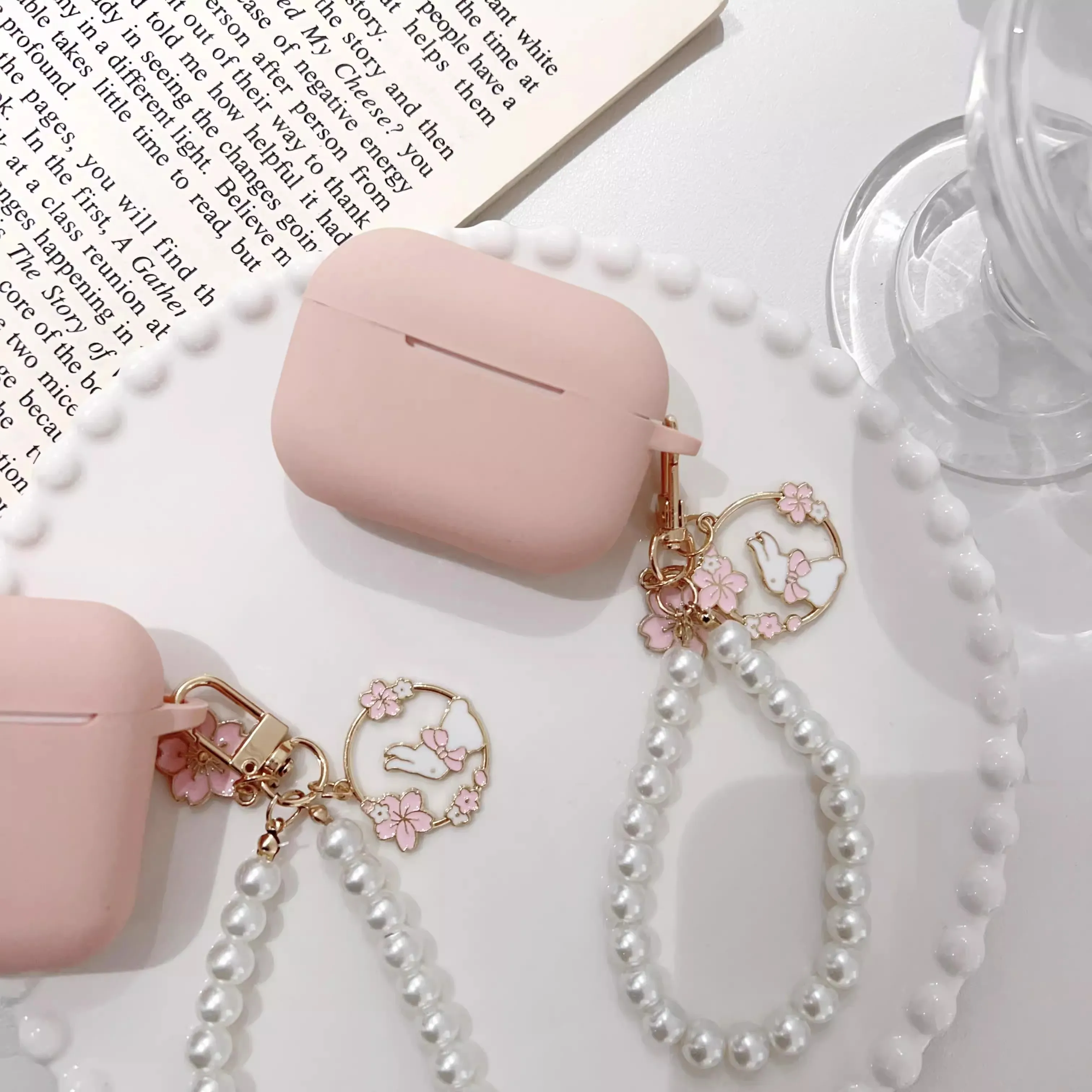 Cute Flower Rabbit Pearl Keychain For apple AirPods Pro 2 Case Pink Silicone Earphone Case For AirPods 1 2 3 Cover Headset Box