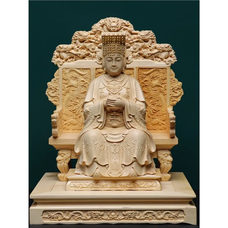 

CZ cypress wood fine carving Mazu Lin Mo Niang statue ornament Poseidon Empress home decoration entrance offering handicrafts