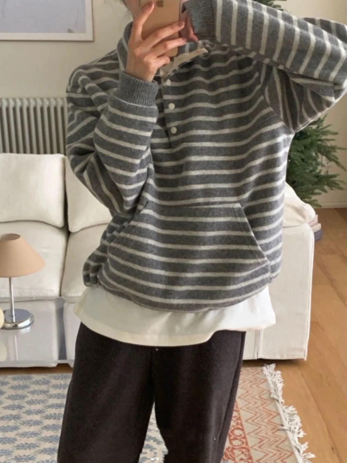 

Women's Loose Fit Stripe Sweatirt f Zip up irt Korean Sle Lazy Base Layer Top for Autumn Winter