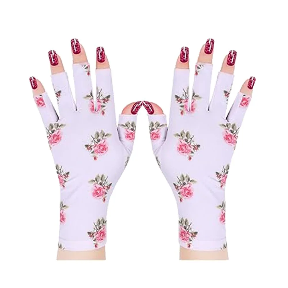 

Half Finger Sunscreen Gloves Touchable Screen Breathable Riding Driving Gloves Floral Printed Highly Elastic Ice Silk Gloves