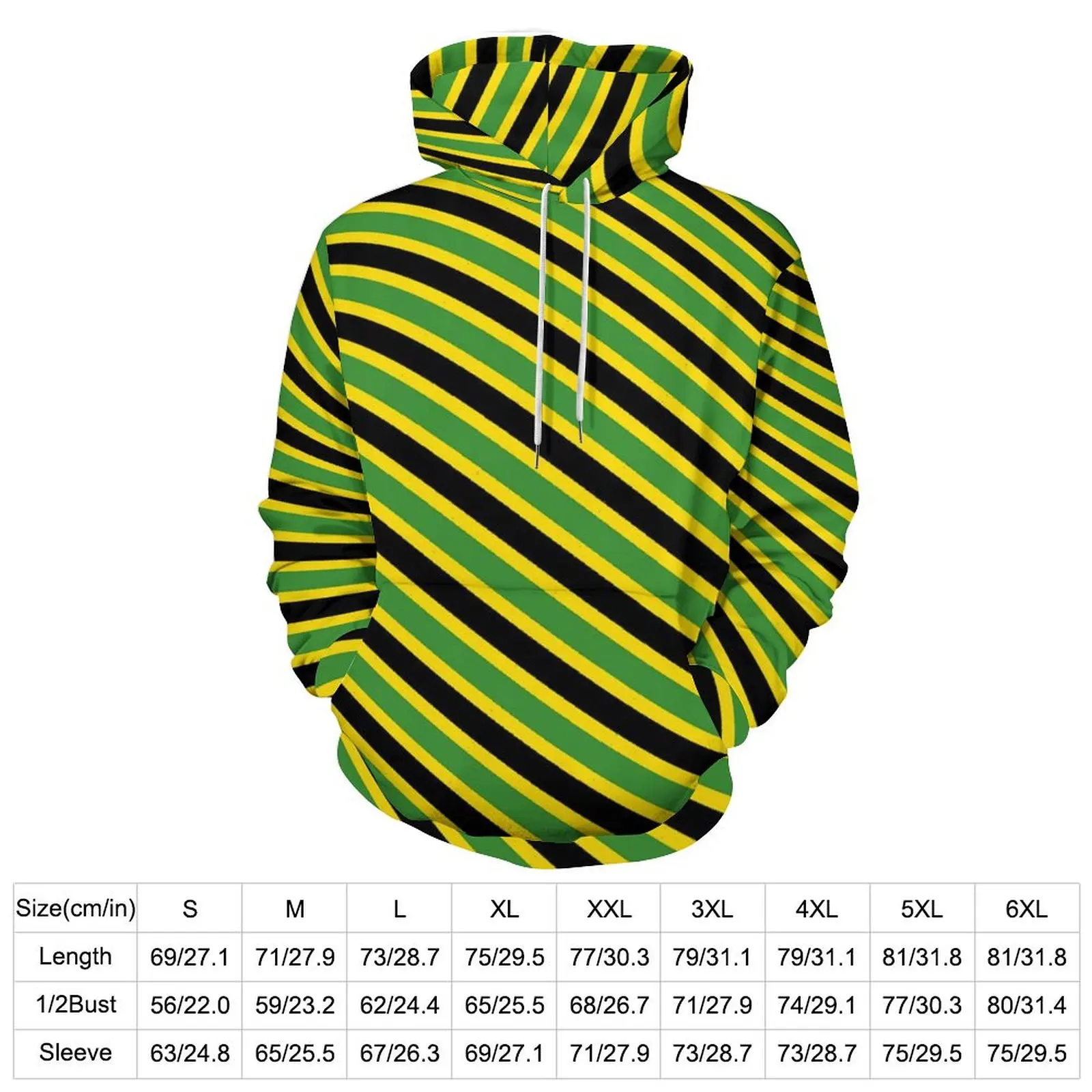 Jamaican Flag Casual Hoodies Long Sleeve Striped Print Kawaii Pullover Hoodie Winter Loose Pattern Oversized Hooded Sweatshirts