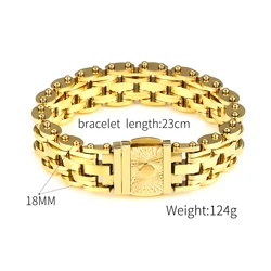 Gold Bracelets for Men 316L Stack Stainless Steel Link Chain Bracelet Easy-Push Button 18mm Wide Domineering Accessories