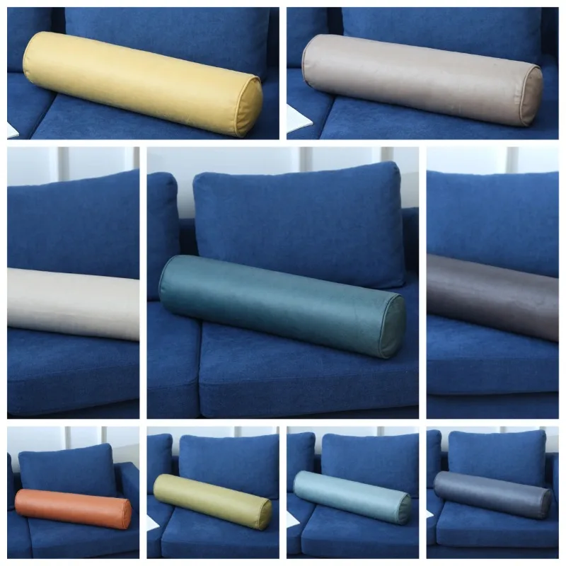 Cervical Neck Roll  Faux Leather Stuffed Round Bolster Body Support Sofa Cushion Long Cylinder Neck Pillow With Core Removable