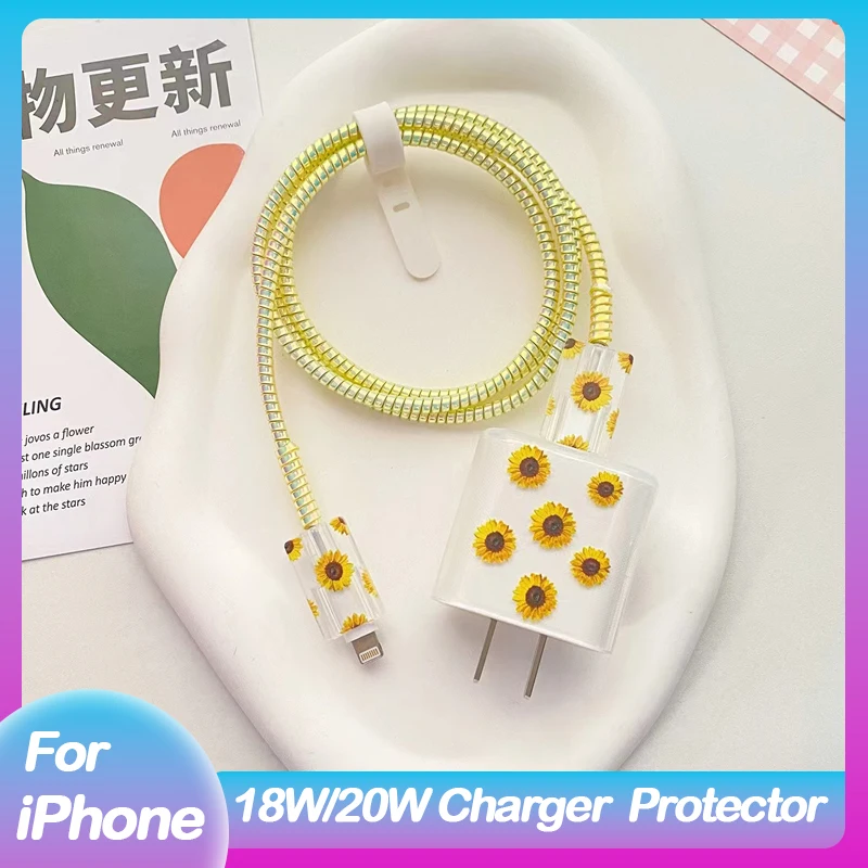 Print Sunflower Style For Apple US 20W Charger Protector Shell For iphone 11 Promax 12 13 14 Plus Adapter Protection Cover Case