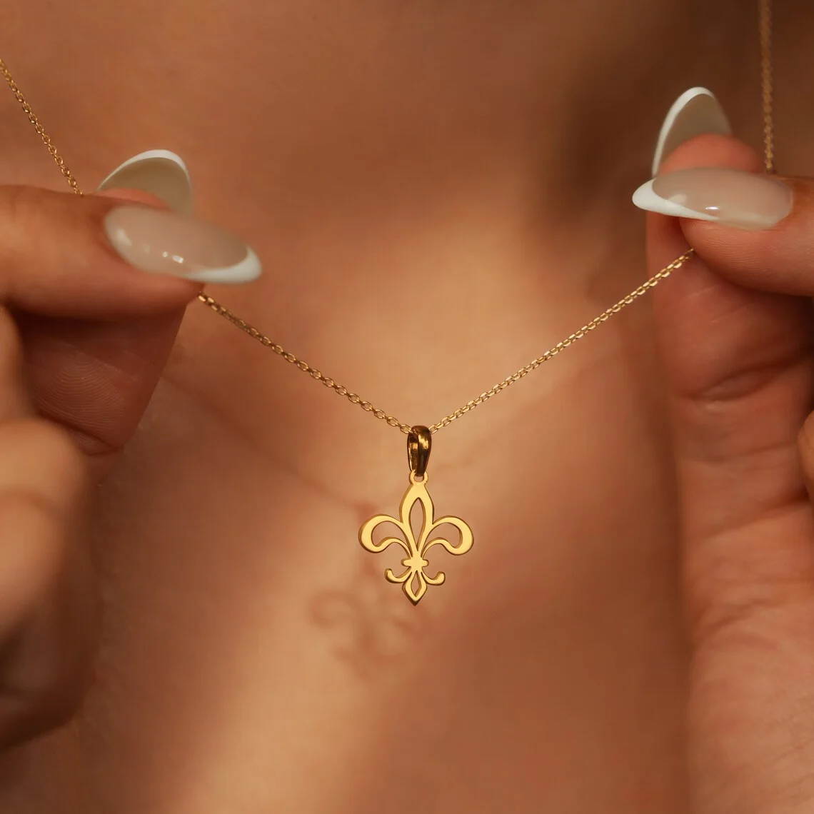 Gold plated sterling silver exquisite Fleur de lis necklace pendant, unique Fleur de lis charm, summer jewelry gift for her