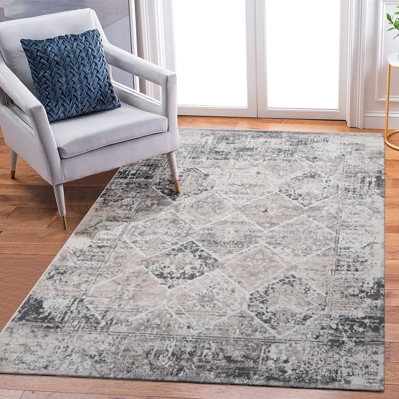 

LOOM & LUXE Collection 8X10 Cream/Anthracite /Traditional Non-Shedding Living Room Bedroom Dining Home Office Stylish and Stain