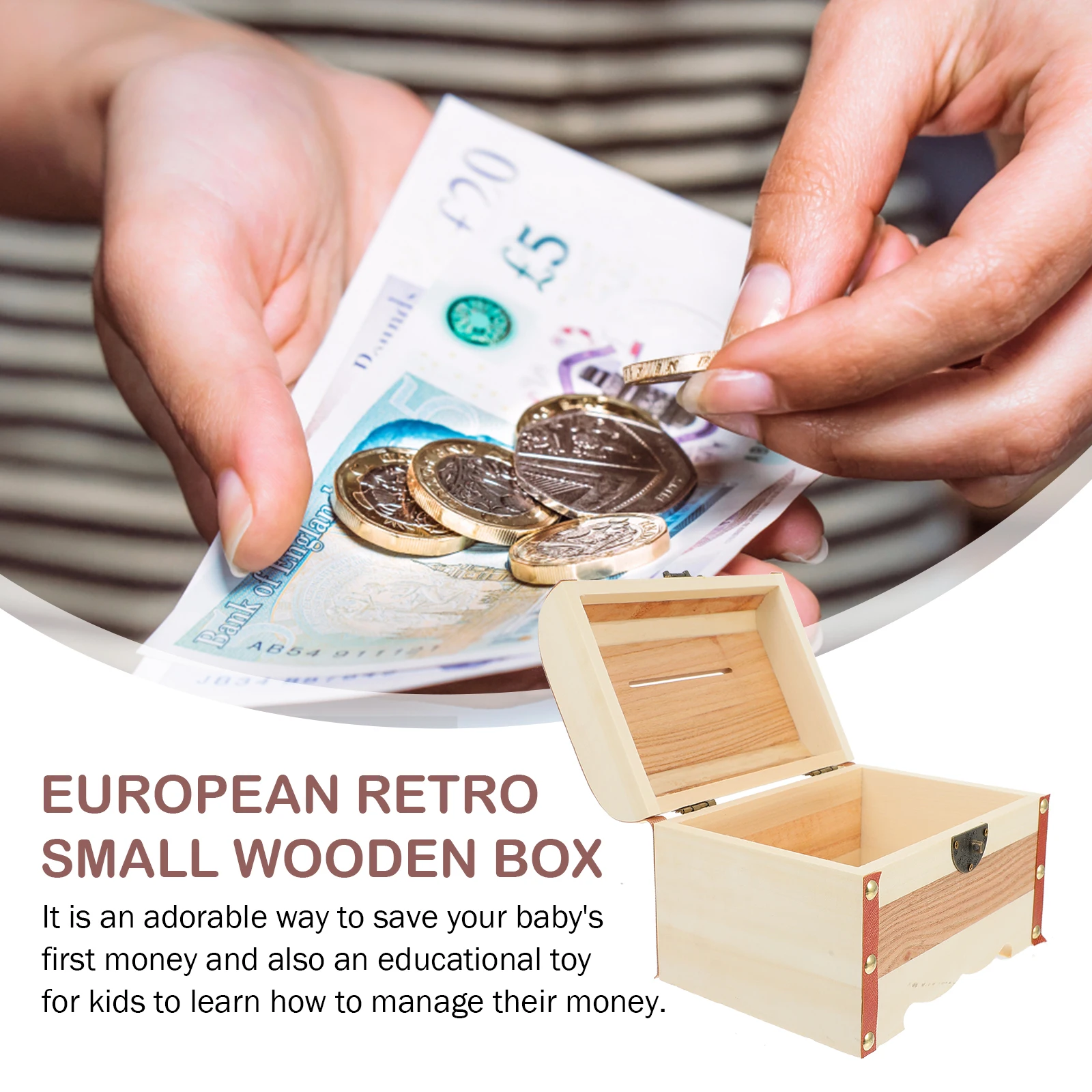 

Necklace Box Wooden Piggy Bank Child Retro Decor Storage Case with Lock