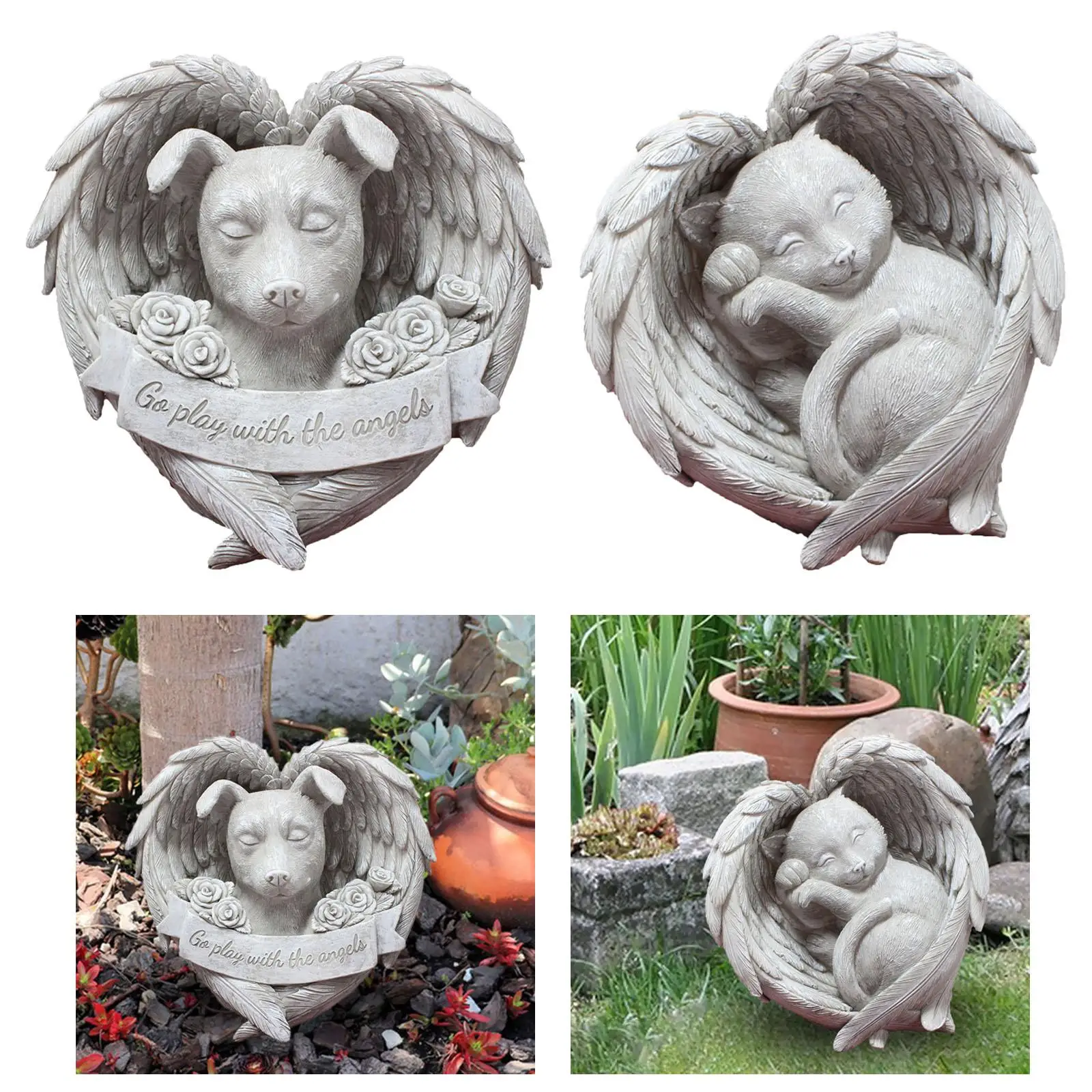 Angel Pet Memorial Standbeeld Pet Lost Sympathy Gift Dog Grave Marker voor tuin