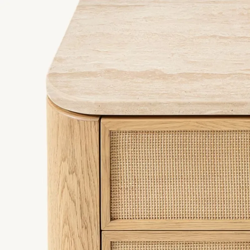 Farmhouse Style Luxury Rattan End Side Bedside Table Bedroom Bedside Table with 3 Storage Drawers