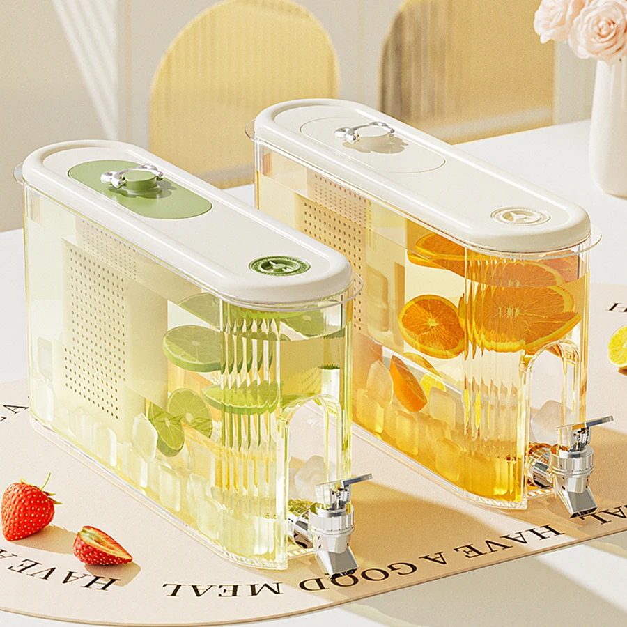 

WORTHBUY 4L Large Capacity Plastic Water Kettle With Faucet Juice Beverage Dispenser Refrigerator Cold Water Bucket Drinkware ﻿