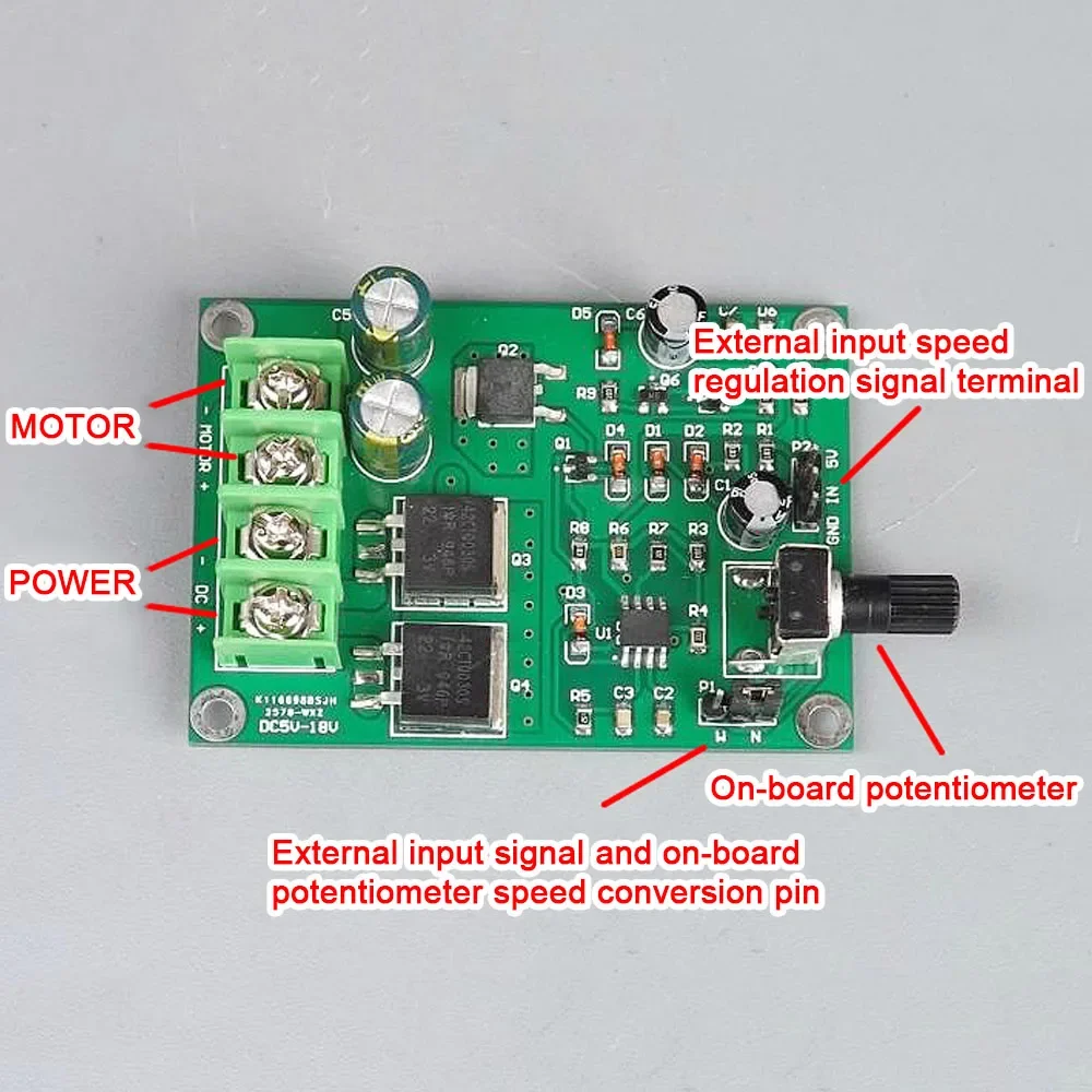 15A DC Motor Mini Speed Controller DC5-18V High Power PWM 0%-100% Permanent Magnet Small Motor Stepless Speed Control Board