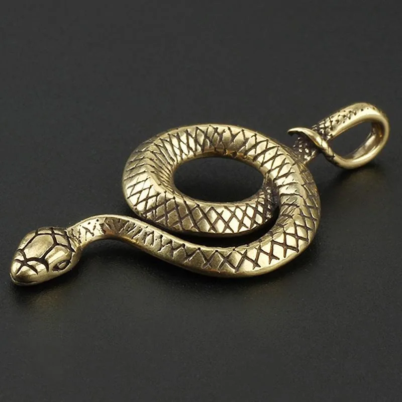 1/2Pcs Snake Zodiac Pendant Vintage Brass Snake Key Ring Outdoor Small Tool EDC Car Hanging Figurines Living Room Decoration view 4