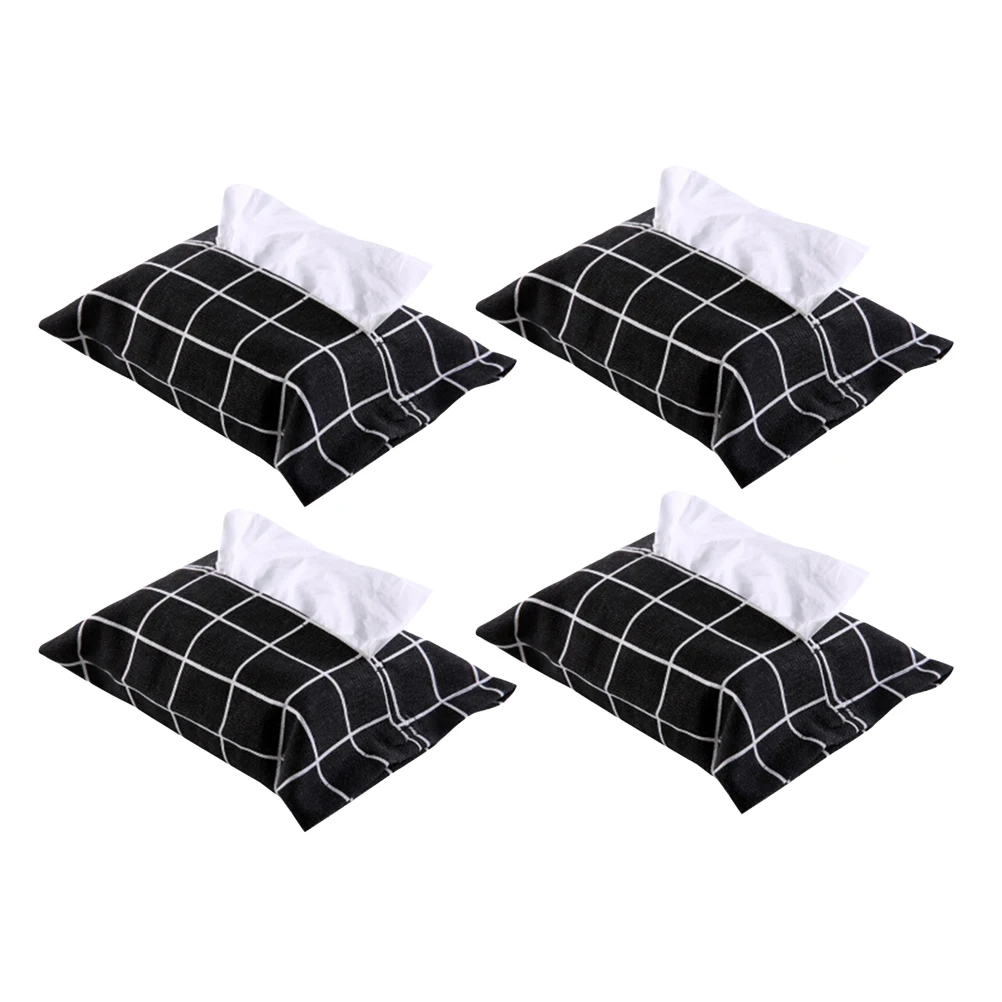 

4 pcs Tissue Box Cotton Linen Fabric Napkin Storage Container Foldable Paper Holder For Home Office Hotel Restaurant Decorative