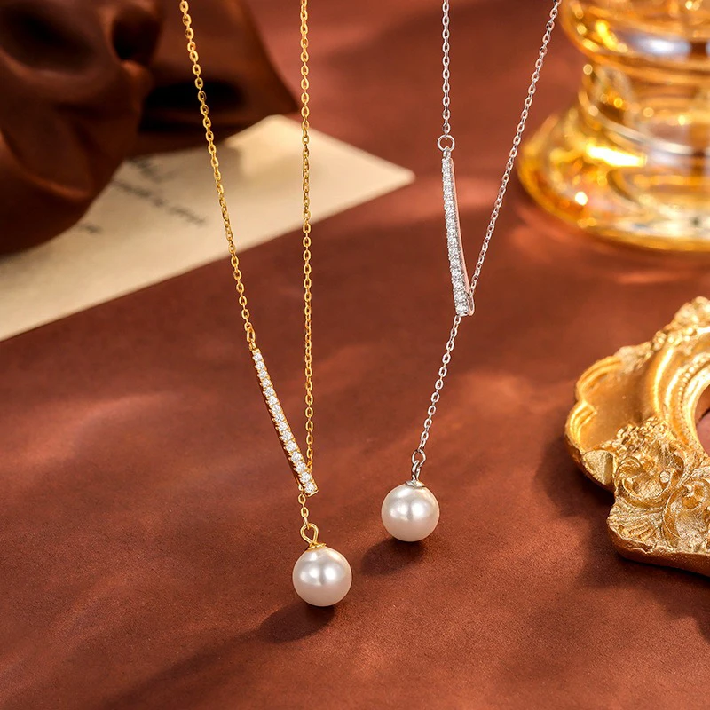 Trustdavis Real 925 Silver Fashion and Simple Y-Shaped Pearl Adjustable Necklace for Women Daily Wear Jewelry Gift DS4265 4