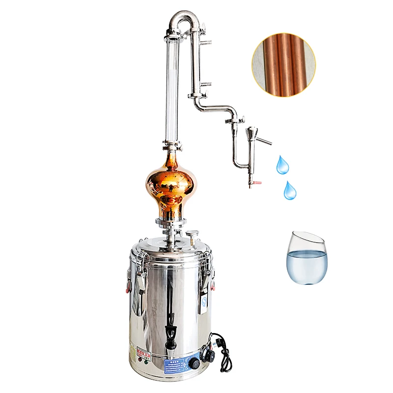 

25L Electric Built-in Glass Return Column Stainless Steel Still Whiskey Brandy Alcohol Gauge Onion Head Distillery