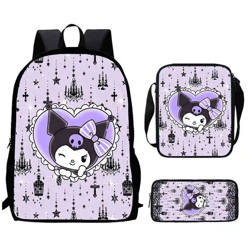 Cartoon Kuromi Child School Backpack With Shoulder Bags Pencil Bags For Kindergarten,Light Weight School Bags For Boys Girls