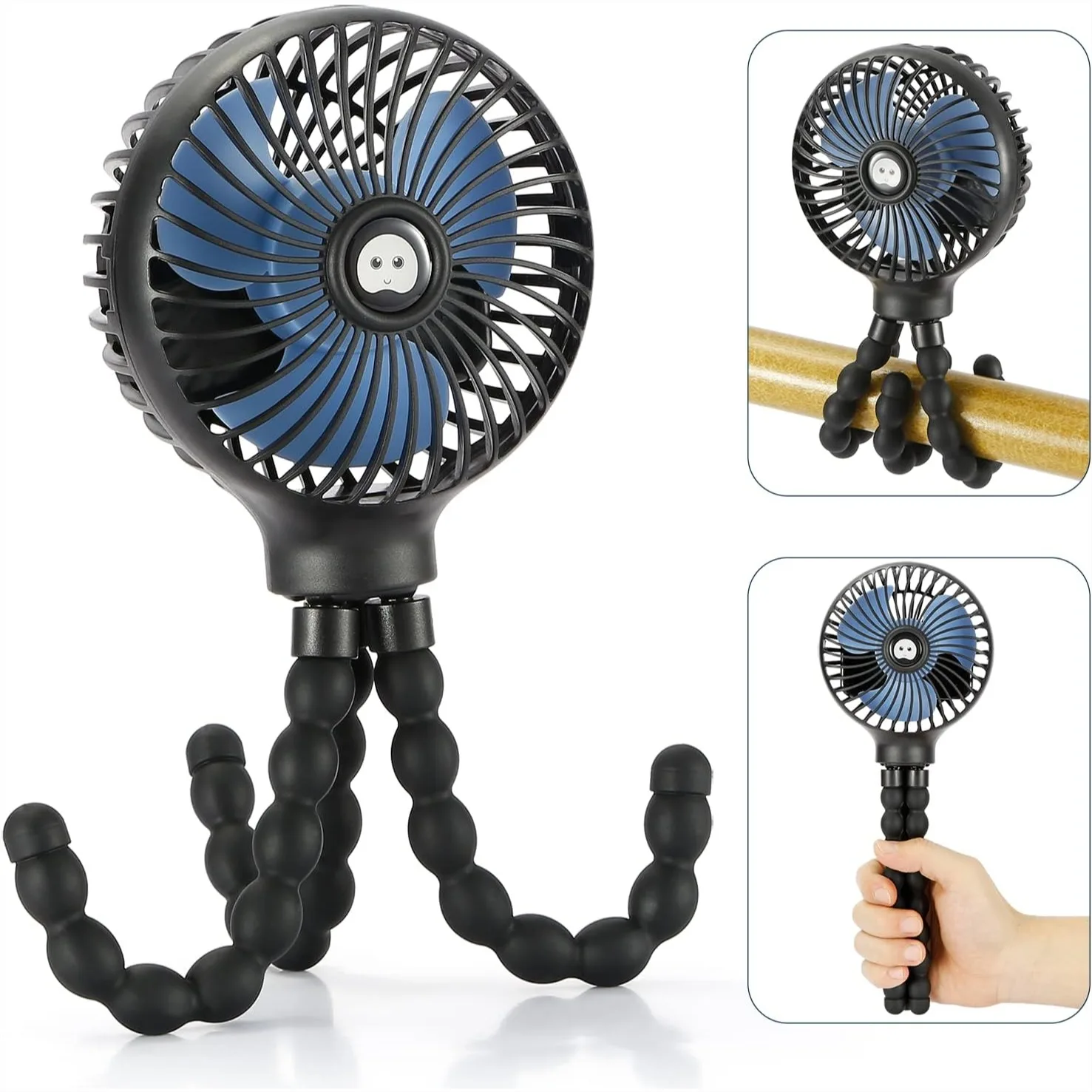 Mini Handheld Personal Fan with Flexible Tripod, USB Rechargeable, Portable for Stroller Car Seat Desk Bed Crib Camping