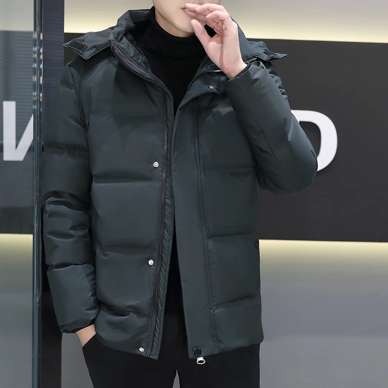 Casual Men's Warm Hooded Duck Down Jackets Detachable Hat 2025 Winter Solid Color Windproof Puffer Coats Outwear Padded Clothing
