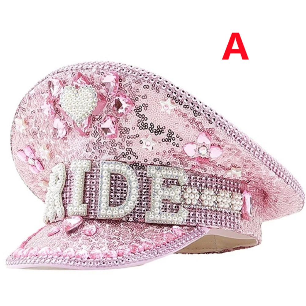 New Ladies Performance Letter Pearl Wedding Hat Sequined Diamond Photography Hat Classy Flat Top Hat Performance Hat