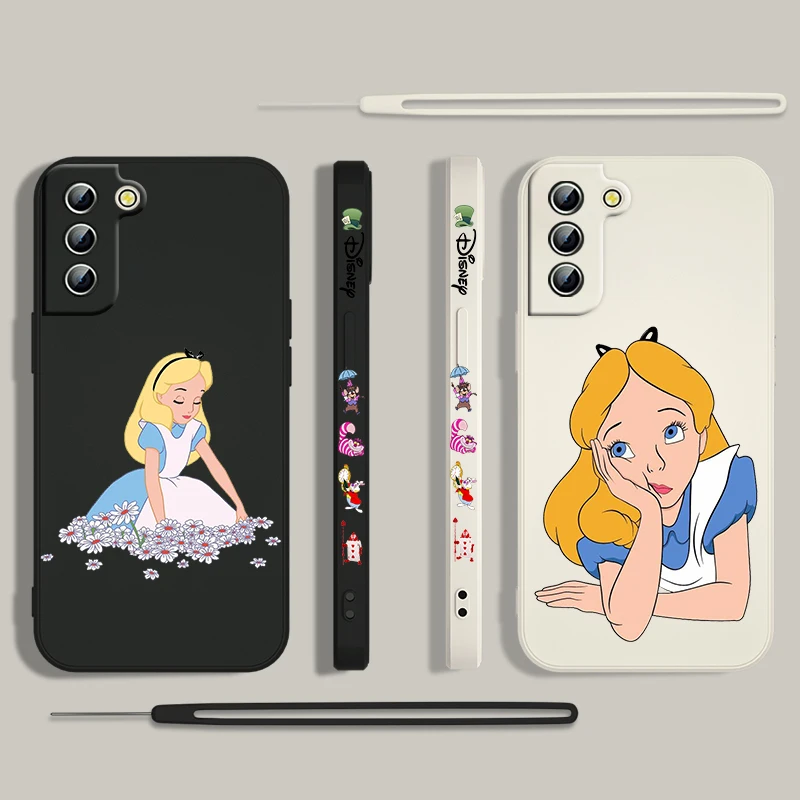 Alice Adventures In Wonderland Phone Case For Samsung Galaxy S24 S23 S22 S21 S20 Pro FE Plus Ultra Liquid Left Rope Cover