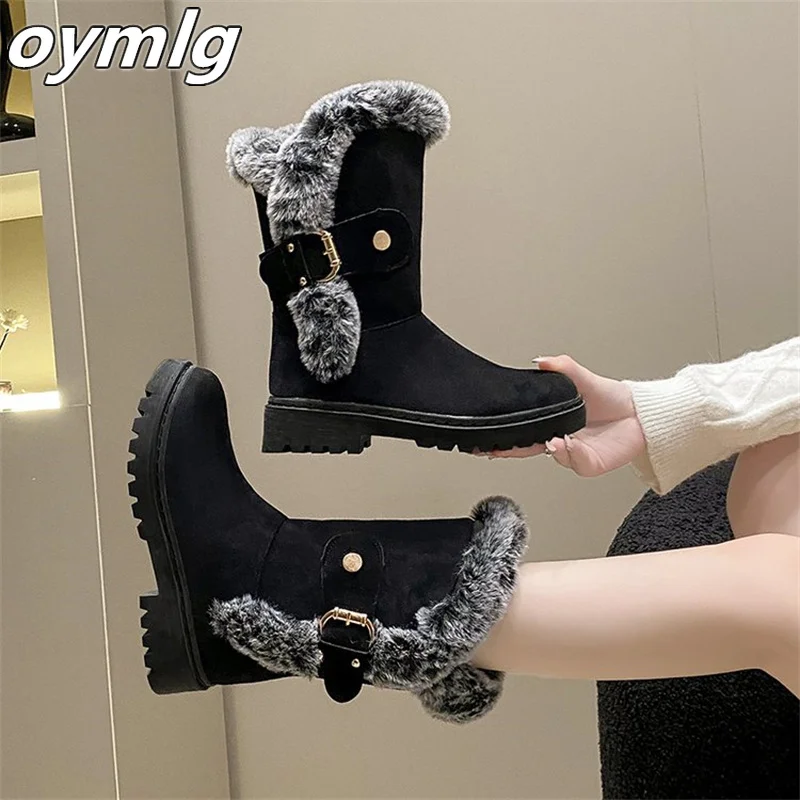 Suede furry snow boots for women 2024  winter frosted leather new style, thick heel round toe and plush warm midsole boots