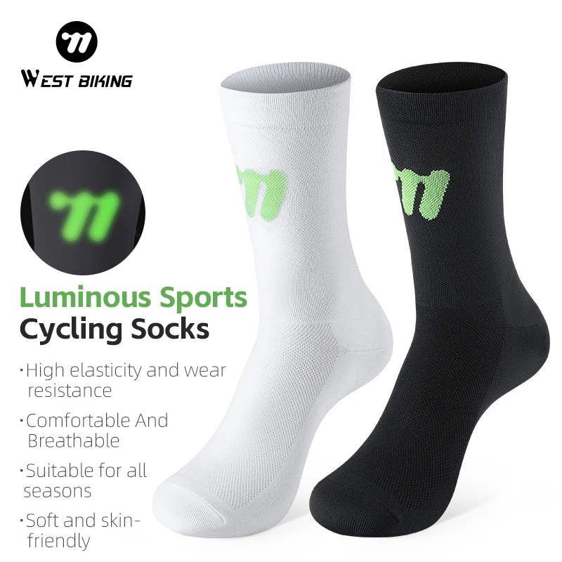 

WEST BIKING Luminous Cycling Socks High Elastic Breathable All Season Sports Socks Sweat Fashion Casual Socks Cycling Equipment