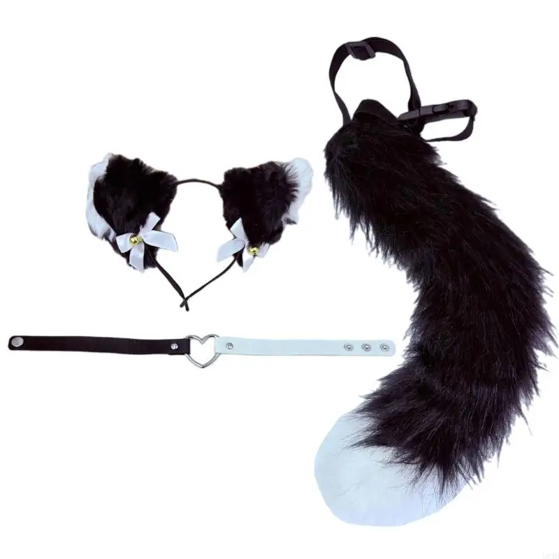 

Animal Cosplay Costume Cats Ear Foxes Tail Plush Fuzzy Animal Ear Hairhoop Foxes Tail Halloween Dressing Up Party Props