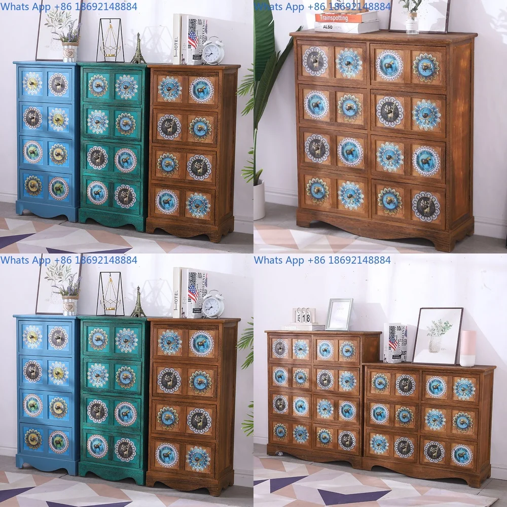 

Wooden Storage Cabinet with Multiple Drawers Traditional Style Floor Cabinet for Home Organization and Display