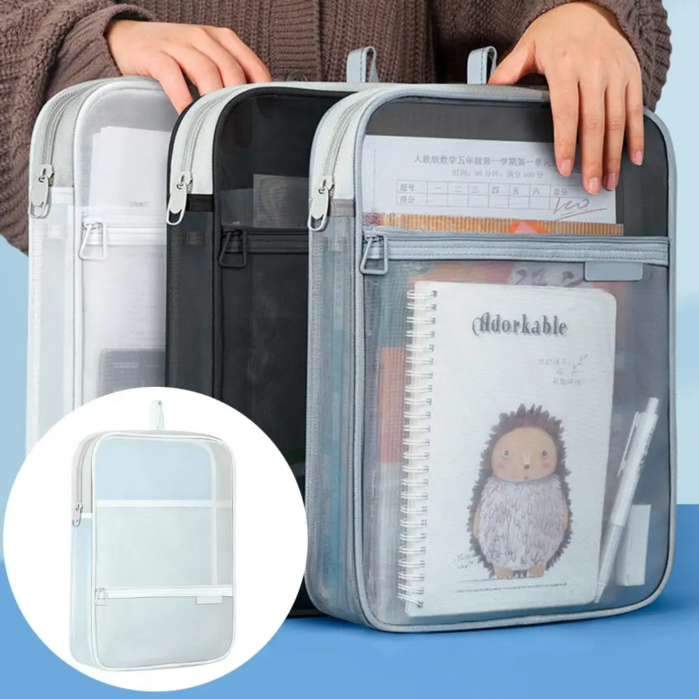 Book Notes Organizer Capacity Mesh Document Bag for Home Office School Transparent File Holder with Student Carrying for Filing