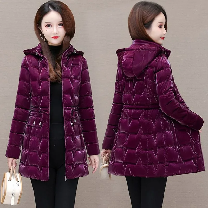 New 2024 Shiny Down Cotton Coat Women Korean Winter Thick Warm Long Hooded Parkas Female Casual Windproof Jackets Ladies Outerwe