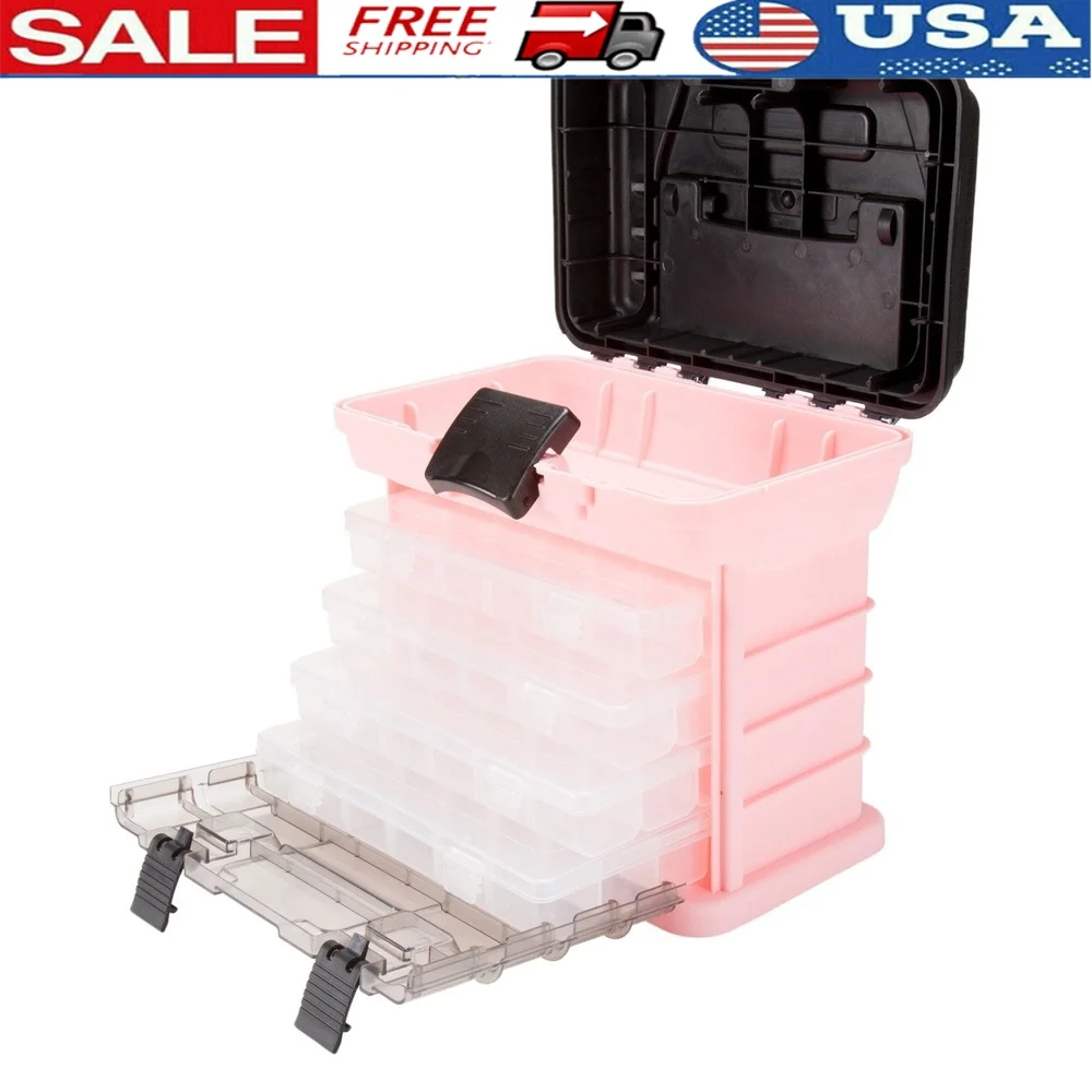 Caja de herramientas portátil con cajones, organizador ligero, almacenamiento de herrajes de pesca artesanal, diseño de plástico duradero, listo para viajar
