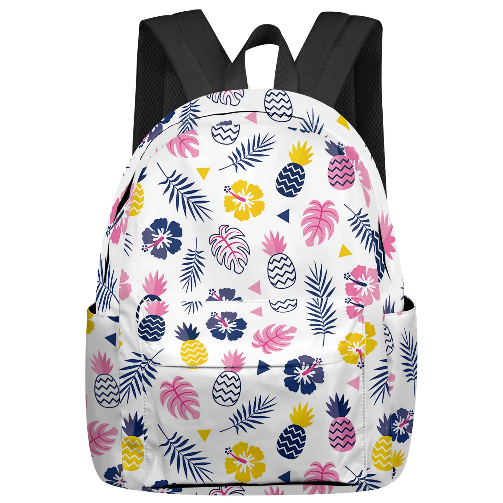 Rosa e azul abacaxi folha flor triângulo mochila para as mulheres, viagem sacos de livros, mochila portátil, mochila, mochila, moda menina