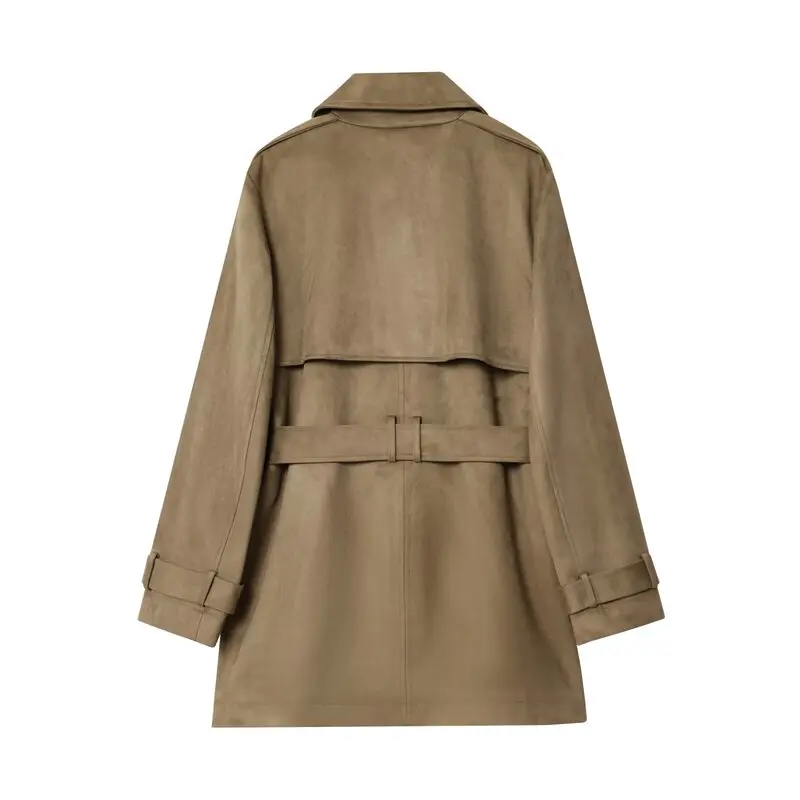 Manteau coupe-vent Faion pour femme, avec col, effet en Faux daim, Long, mi-long, Double boutonnage, automne 2025