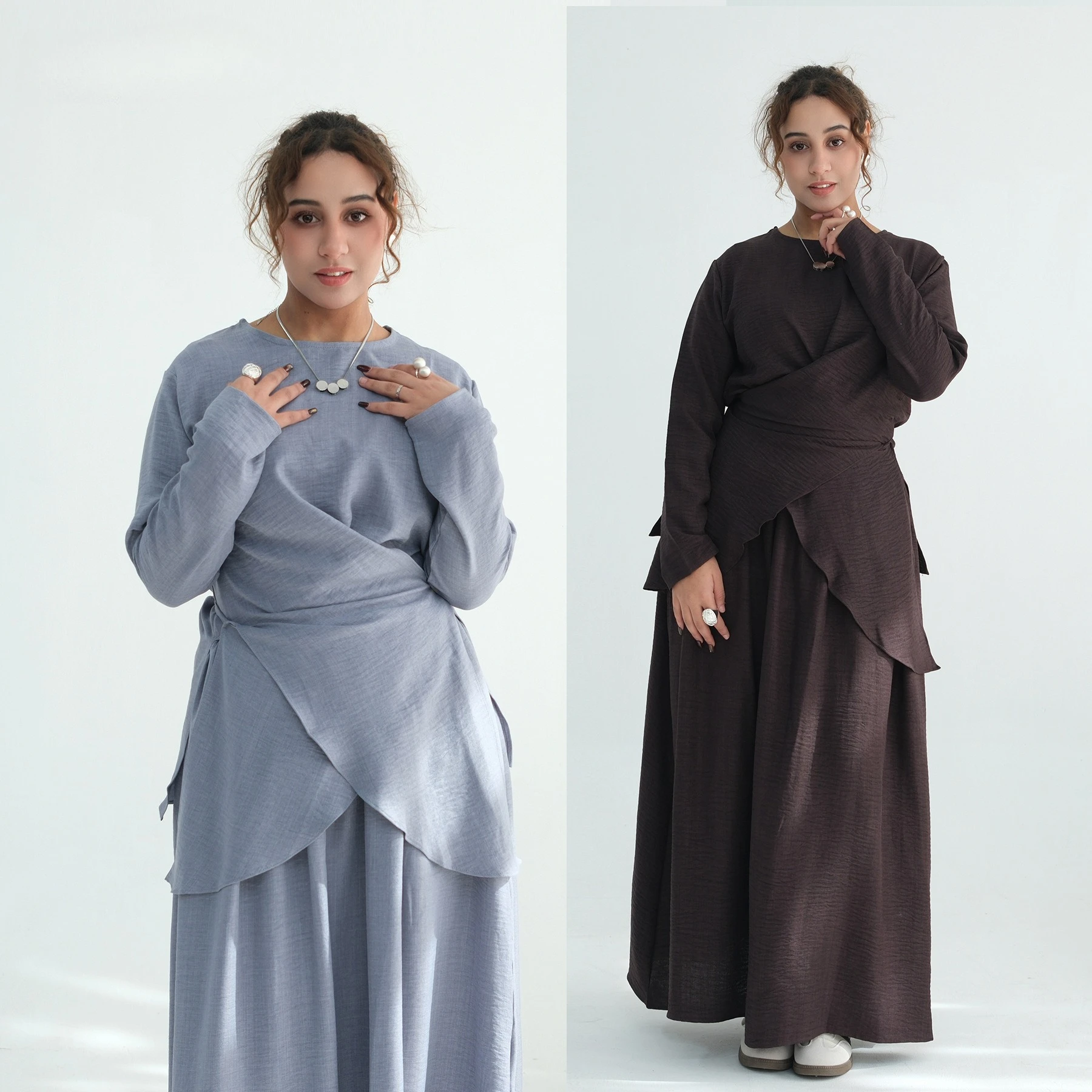 

Оптовая продажа, осенняя Абая, женское мусульманское платье, мусульманский топ и юбки Абая, повседневные комплекты из двух предметов, женская одежда