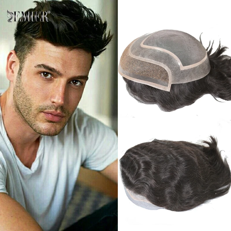 

Toupee For Men Mono & PU Human Hair Piece Natural Color Hair Units Male Hair Replacement System 8"x10" Hair Prosthesis