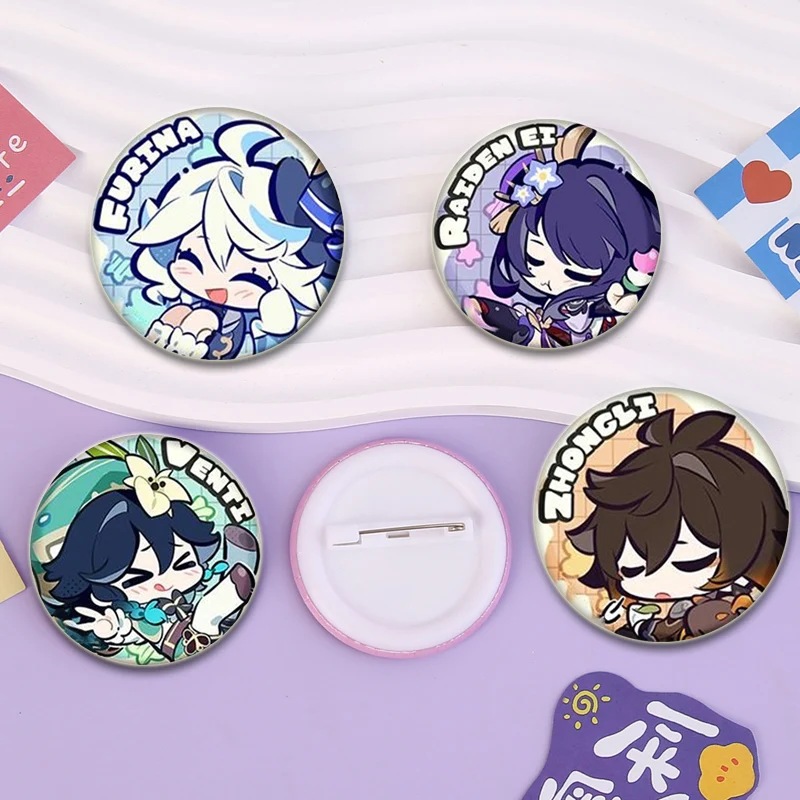 Game Anime Genshin Impact Brooches Pins Hu Tao Furina Kaedehara Kazuha Klee Wanderer Zhongli Badge Bag Accessories Jewelry Gift