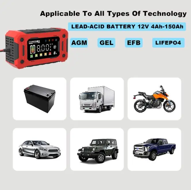 12V 15A 8A Auto- und Motorrad-Smart-Batterieladegerät für Lifepo4 Blei-Säure AGM Digital-Touchscreen Lithium-Eisenphosphat-Ladegerät – Detail 17