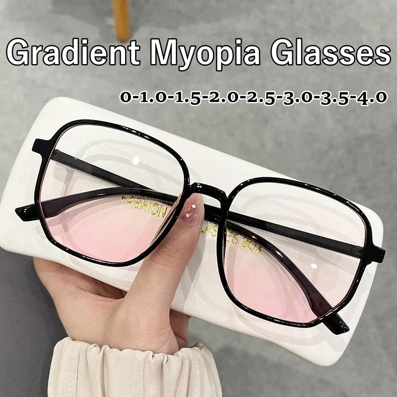 

Gradient Square Frame Finished Myopia Glasses Trendy New Pink Lens Blusher Eyewear Unisex Blue Light Blocking Computer Glasses