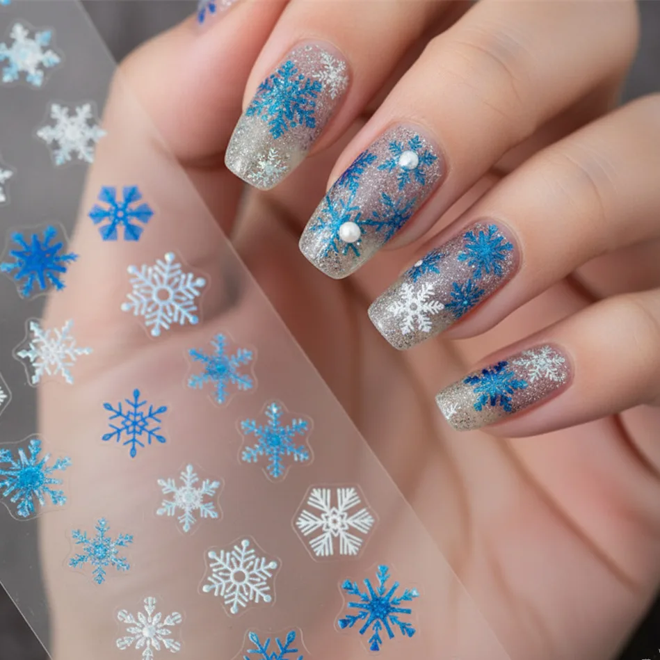 Adesivos de arte de unhas de floco de neve de inverno fáceis DIY decalques de manicure de férias para unhas elegantes