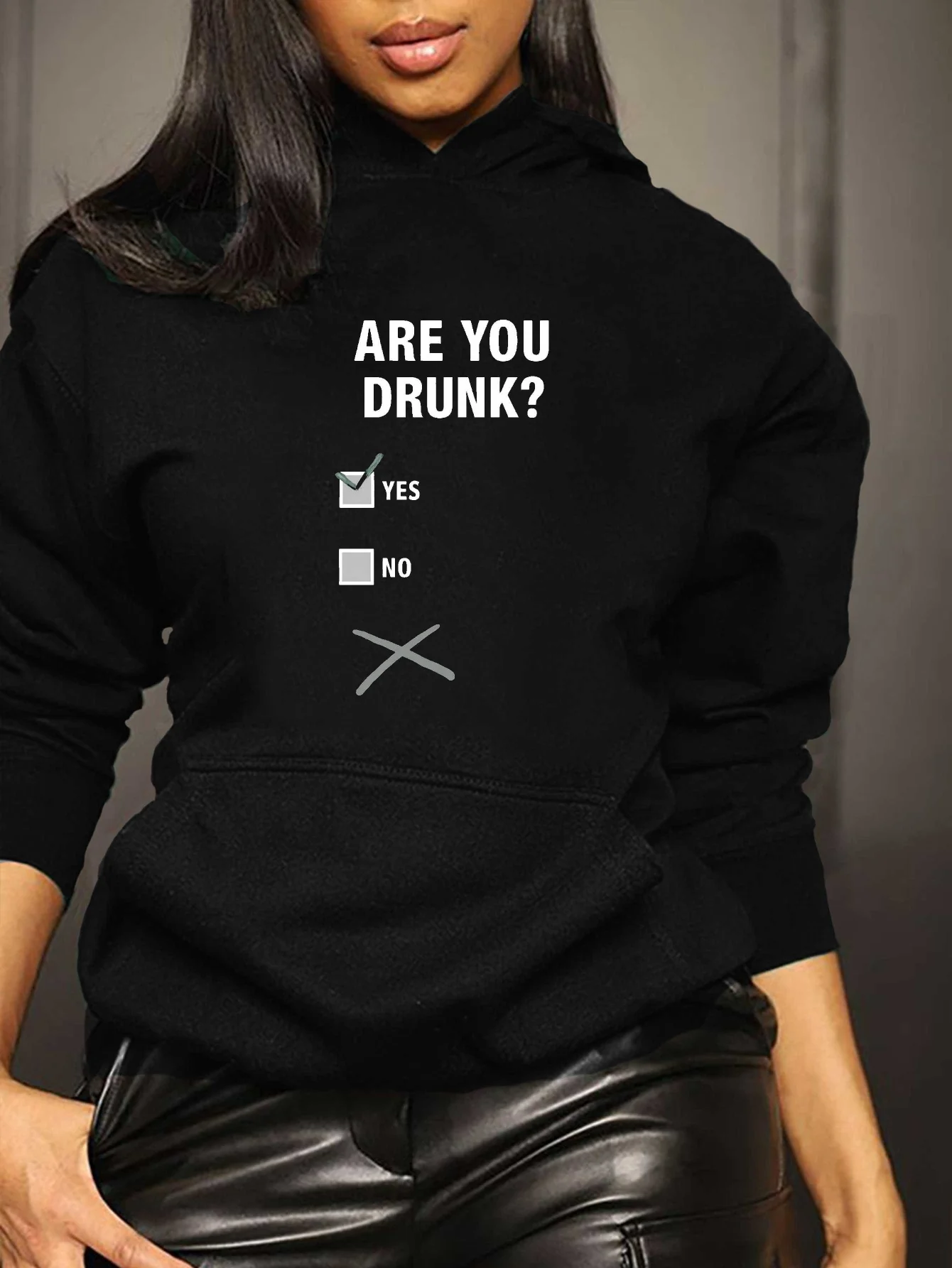 

Funny "Are You Drunk" Check Box Pattern Ladies Hoodie - Humorous design, with hooded pullover, casual winter hoodie