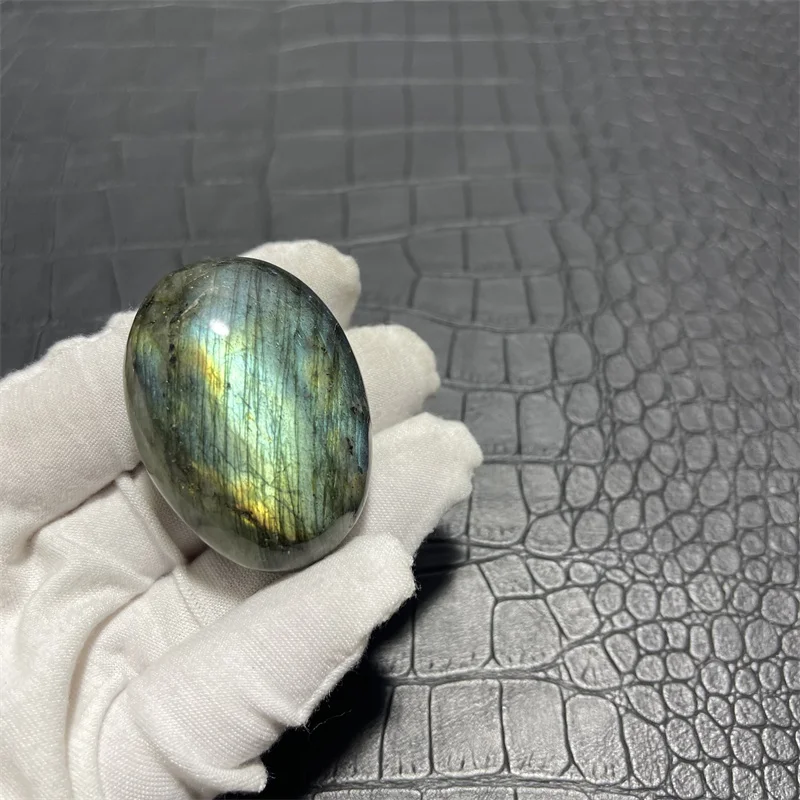 Natural Crystal Labradorite Palm Stone Yellow Light Moonstone Spiritual Feng Shui Healing Crystal Home Ornament