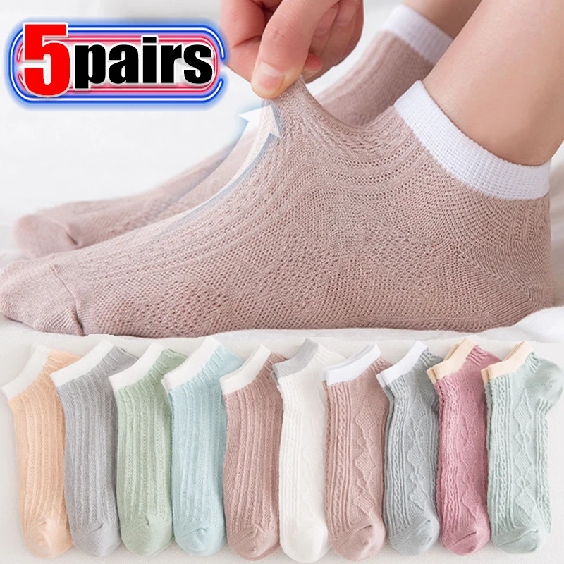 

5Pairs Women Socks Spring Summer Breathable Japanese Boat Socks Shallow Mouth Low Cut Cotton Ins Tide Thin Ankle Sock Meias