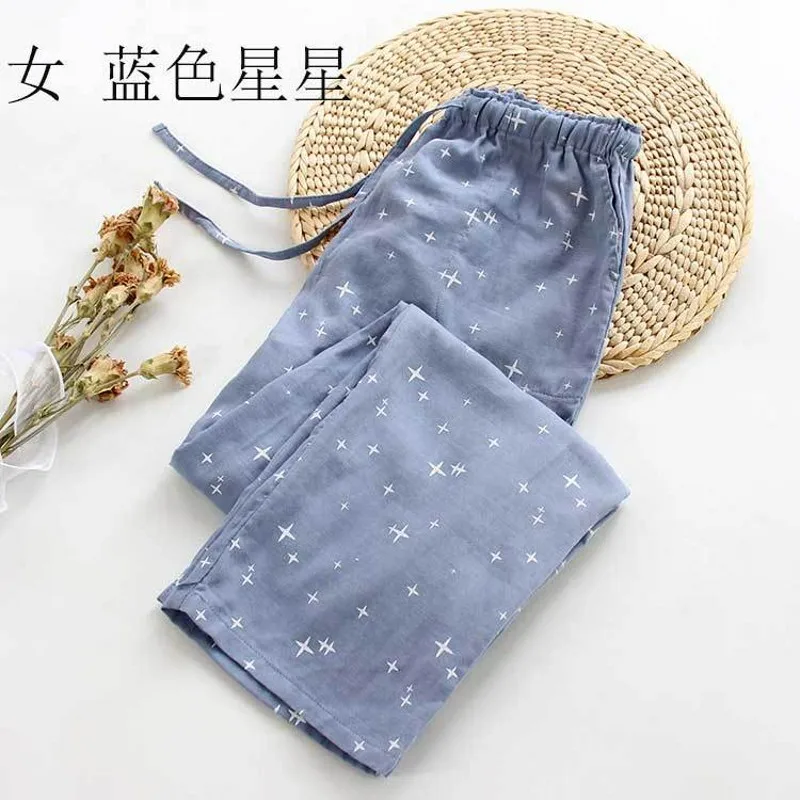 Spring Autumn Women 100%Cotton Sleep Bottoms Female Loose Plus Size Night Trousers Sleepwear Pants Lovers Casual Star Home Pants