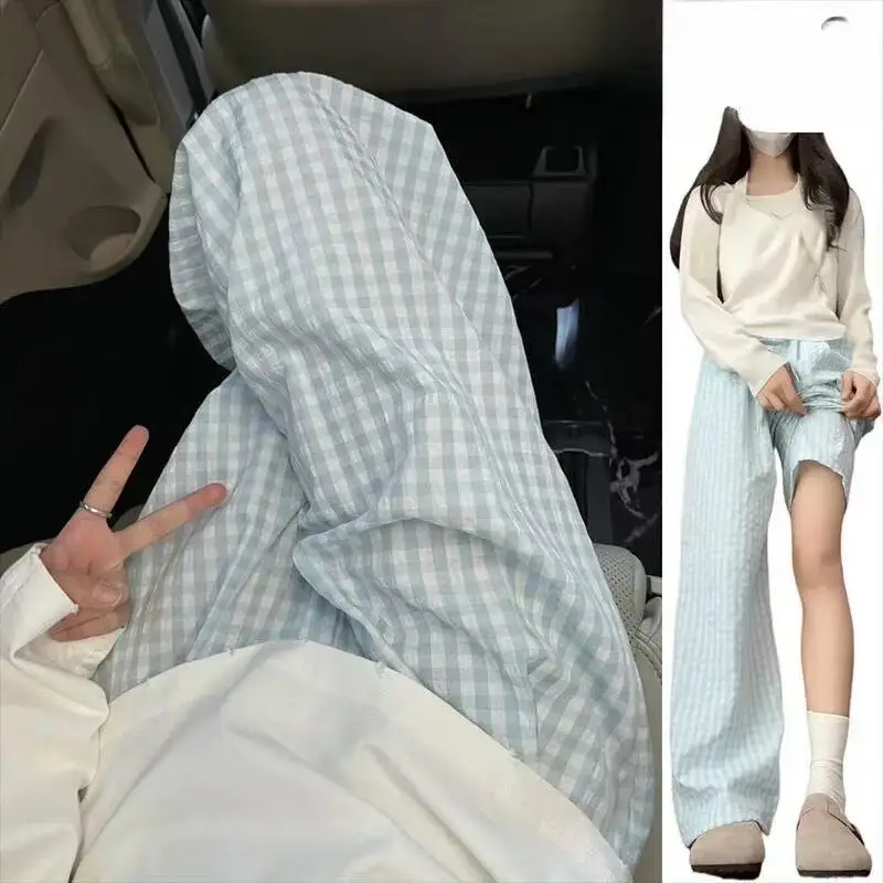 بنطال ذو قصة أرجل واسعة للإجازات النسائية الخريفية بطبقات مزدوجة على شكل حرف a للكلية منقوشة من قماش الجاكار مبطنة للسيدات سروال قصير محبوك