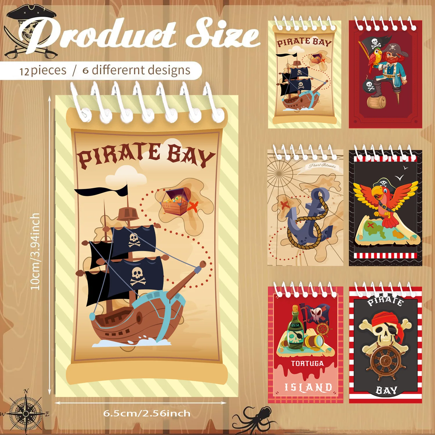 Teling 12 Pieces Mini Pirate Notepad Pirate Party Favors Small Spiral Notepad Pirate Ship Beware Pirate Items Mini Pocket Notepa