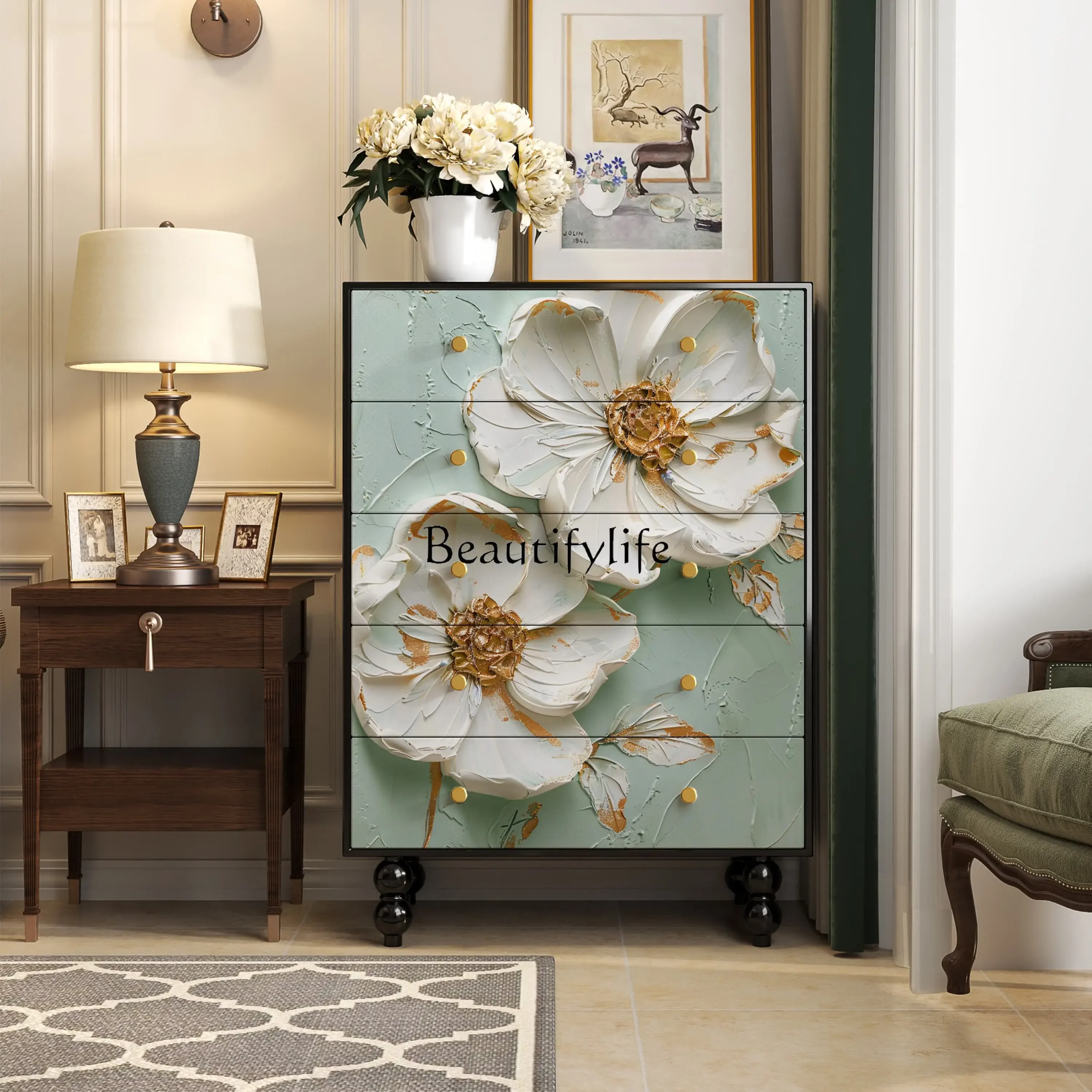 

ls 18French Chinese solid wood chest of drawers B & B restaurant Hotel decorative locker