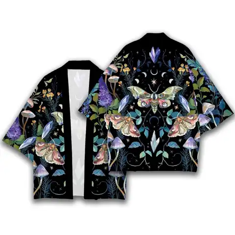 Japanese Traditional Style All-over Print Kimono Unisex Harajuku Casual Vacation Beach Cardigan Yukata Butterfly Floral Clothing