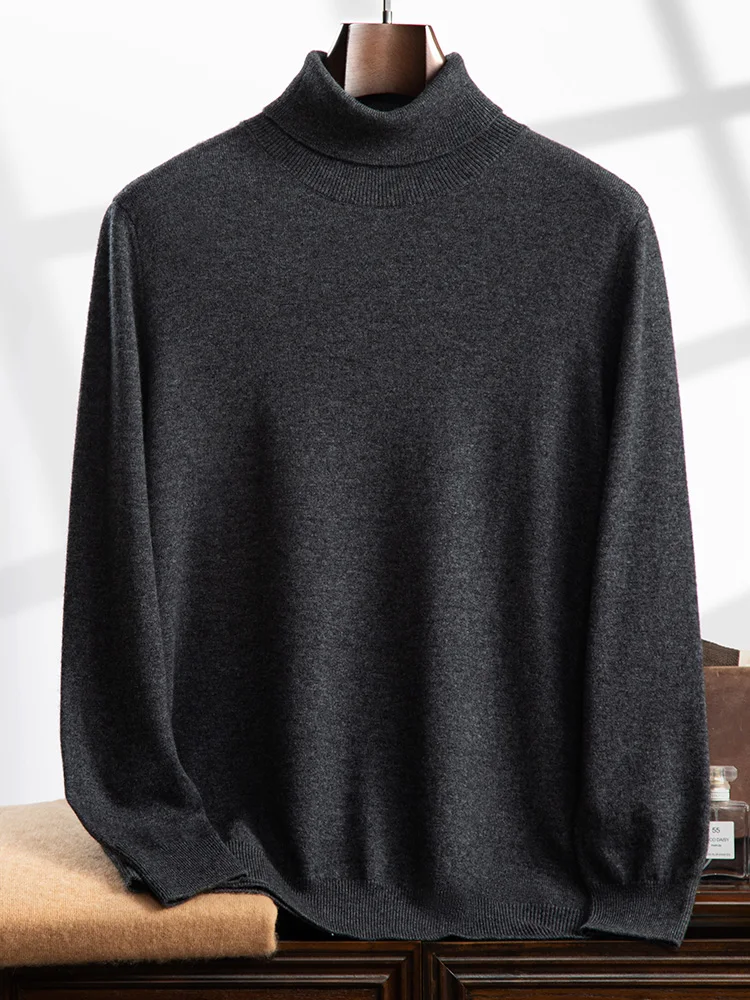 Moda Podstawowy Mężczyźni 100% Kaszmirowy Sweter Turtleneck Długi Rękaw Pulower Odzież Inteligentny Casual Kaszmir Dzianina Odzież Topy